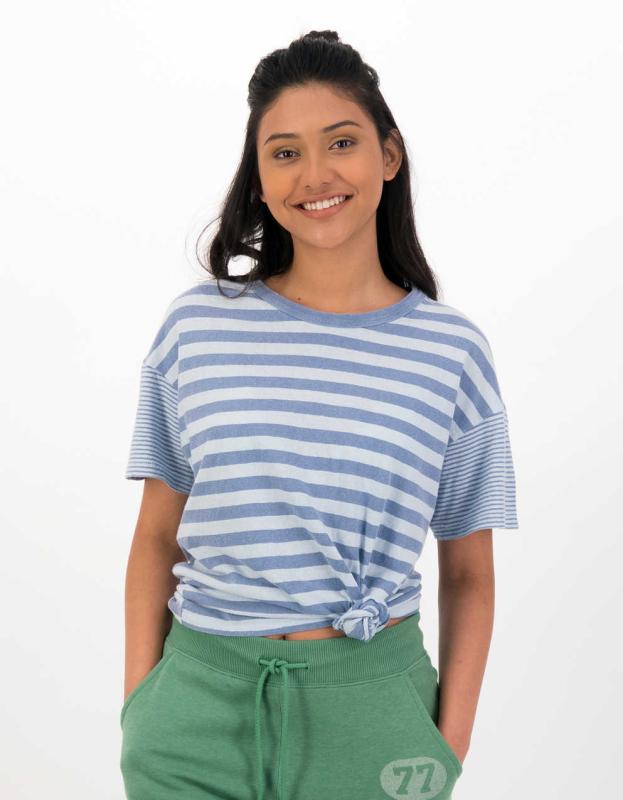 AE Striped Crew Neck Tee - Blue, XS 