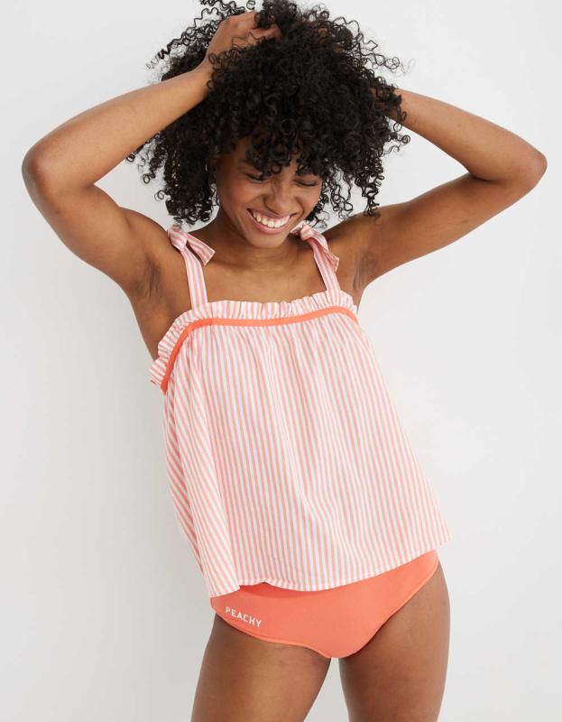 Aerie Woven Tie Shoulder Tank Top - Poppy Fun, S 