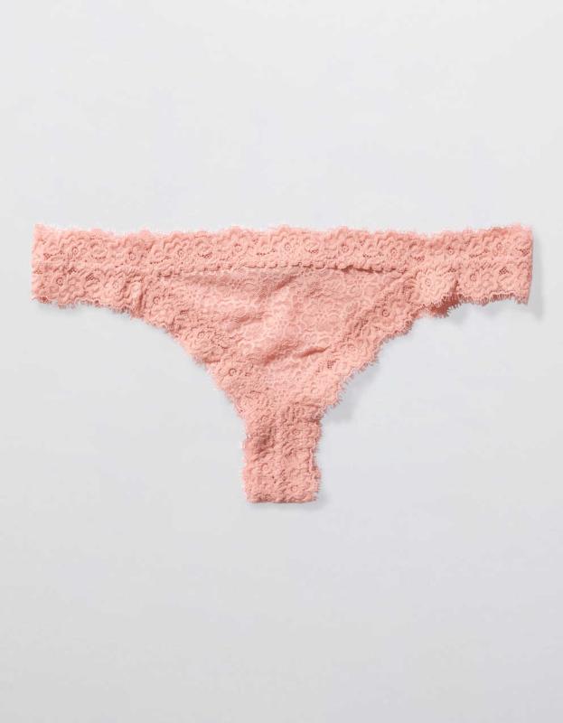 Aerie Eyelash Lace Thong Underwear - Blush, XS 