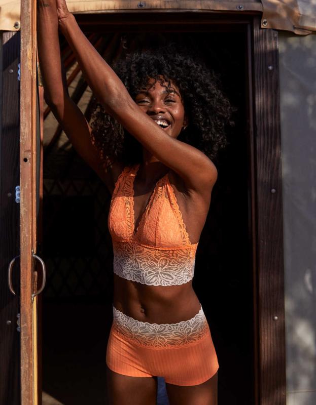 Aerie Ribbed Ombre Firework Lace Boyshort Underwear - Orange, XS 
