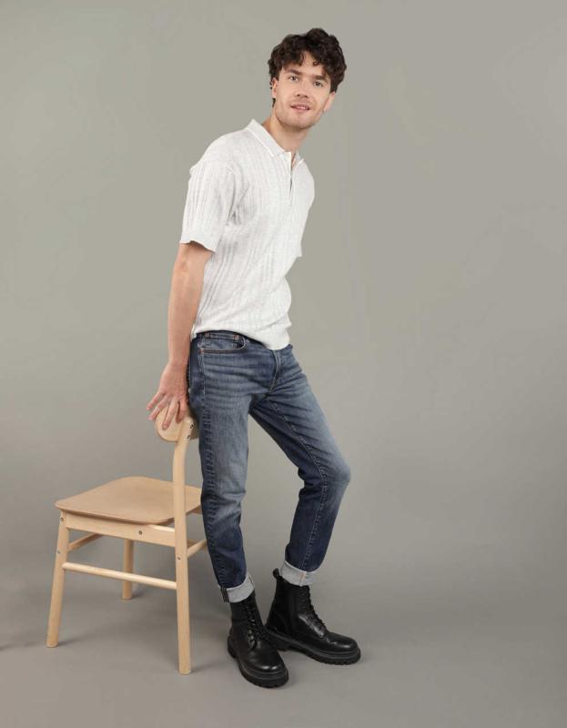 AE Weekend Tipped Sweater Polo Shirt - Gray, XL 