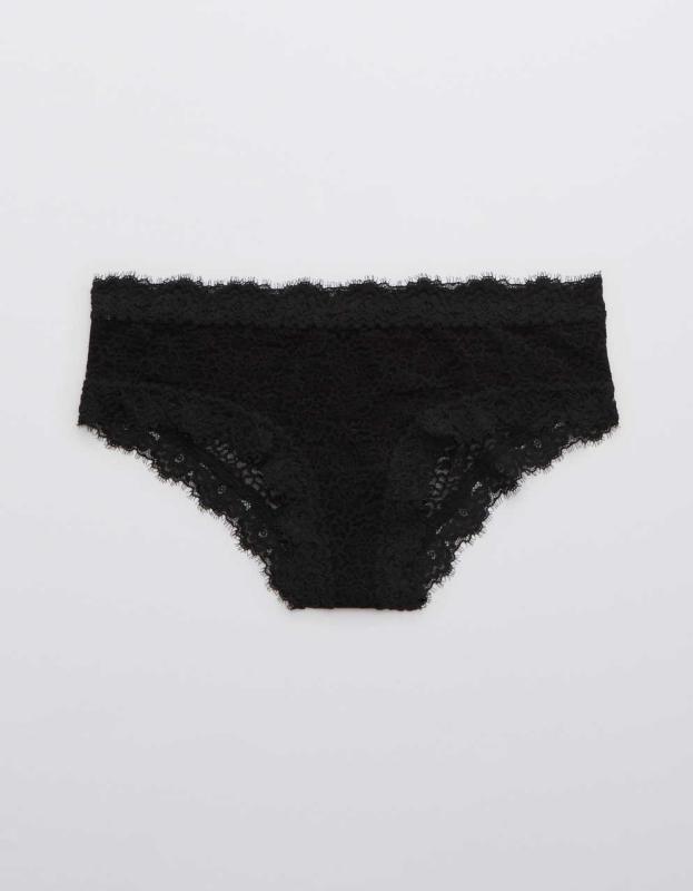 Aerie Eyelash Lace Cheeky Underwear - True Black, M 