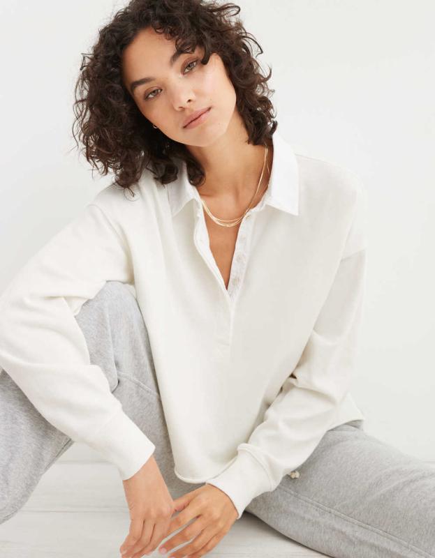 Aerie Sporty Prep Rugby Polo - Soft Muslin, L 