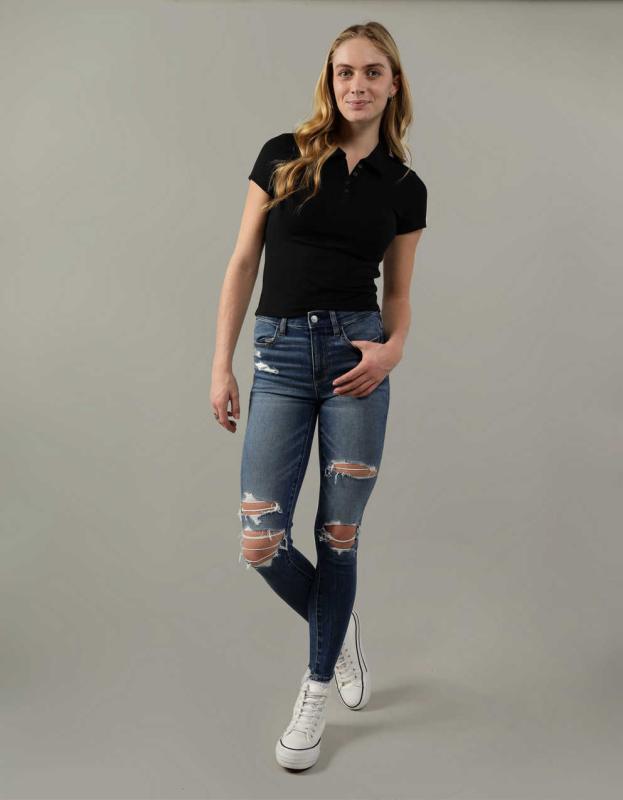 AE Cropped Polo Shirt - Black, S 