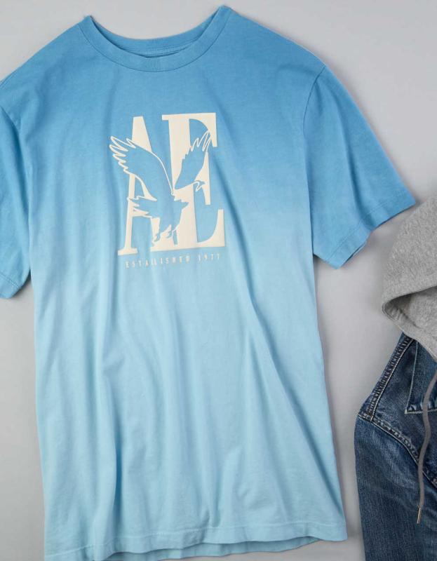 AE Dip Dye Logo Graphic T-Shirt - Blue, M 