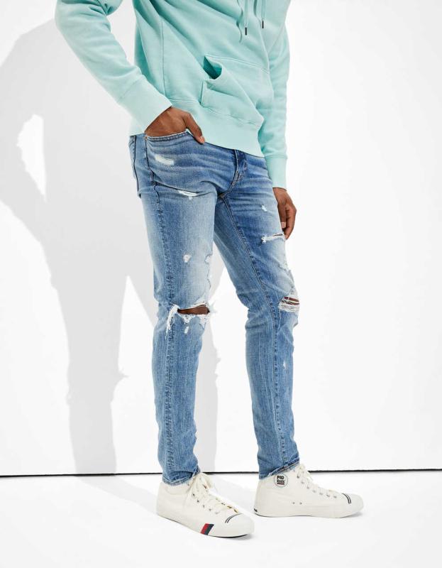 AE AirFlex+ Clean Tech Ripped Skinny Jean - Indigo Shatter, 38W x 32L 