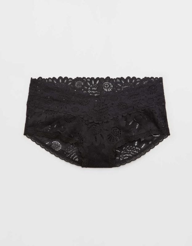 Aerie Seaside Lace Boybrief Underwear - True Black, XS 