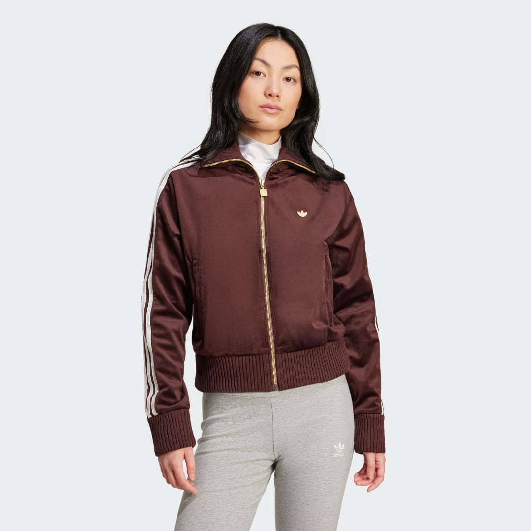 adidas Premium Brushed Velvet Track Top Lifestyle 2XL Women Shadow Brown