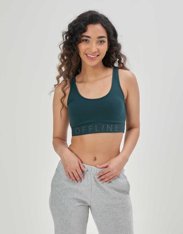 OFFLINE By Aerie OG Logo Band Sports Bra - Deep Forest Green, XS 