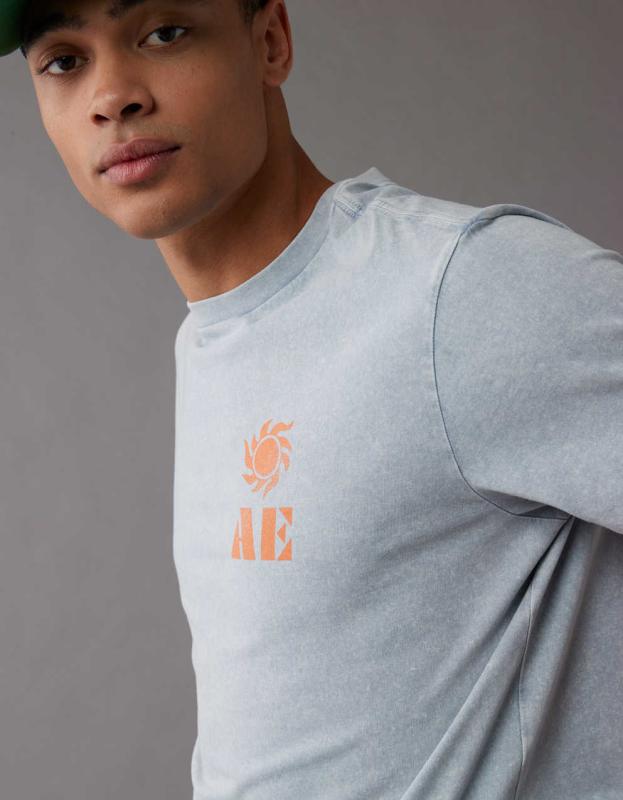 AE Logo Graphic T-Shirt - Blue, XS 