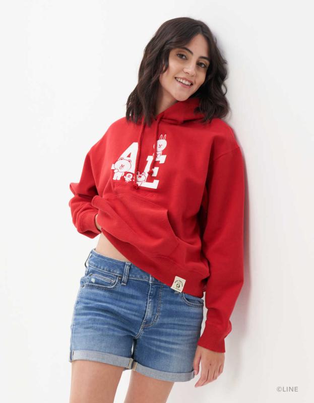 AE | LINE FRIENDS Graphic Hoodie - Red, XS 