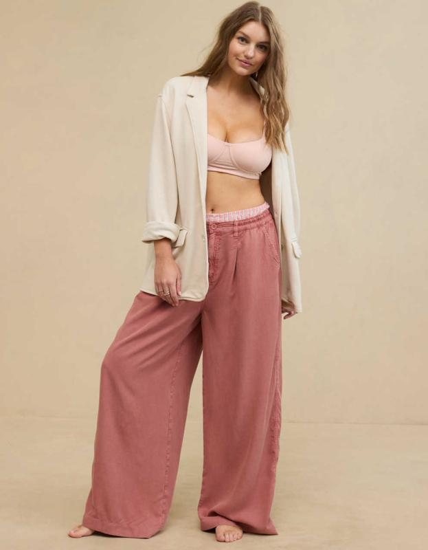 Aerie Drapey Chill Trouser - Lets Mauve, M 