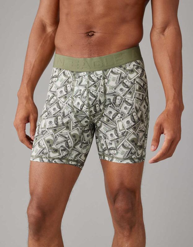 AEO Men's Dollars 6" Temp Tech Cooling Mesh Boxer Brief - Green, L 