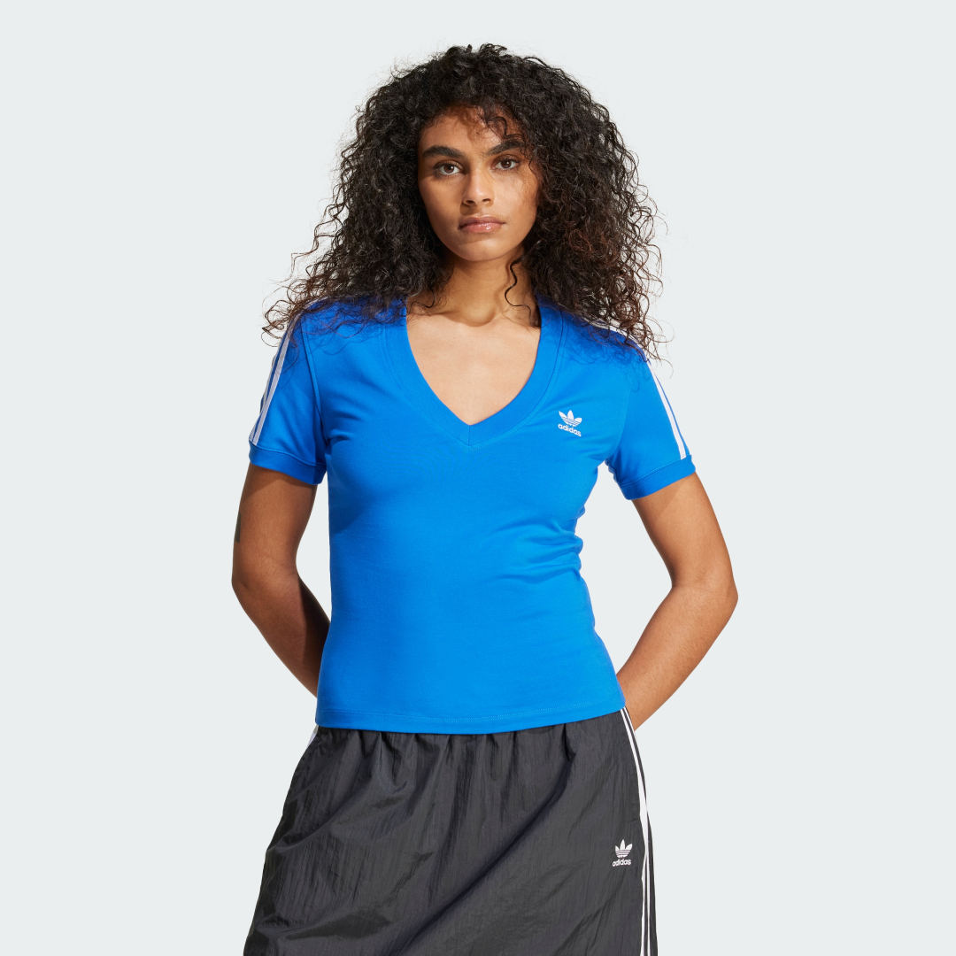 adidas 3-Stripes V-Neck Slim Tee Lifestyle A/S Women Blue