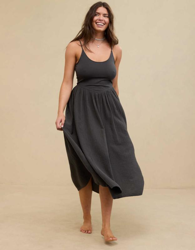 Aerie At The Barre Midi Dress - Smoked Gray, XS 