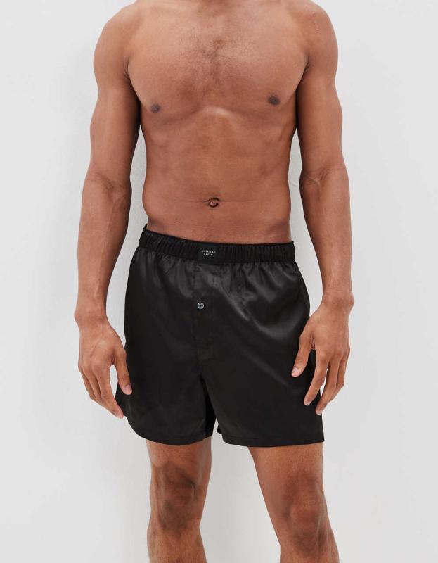 AEO Men's Solid Satin Pocket Boxer Short - Black, M 