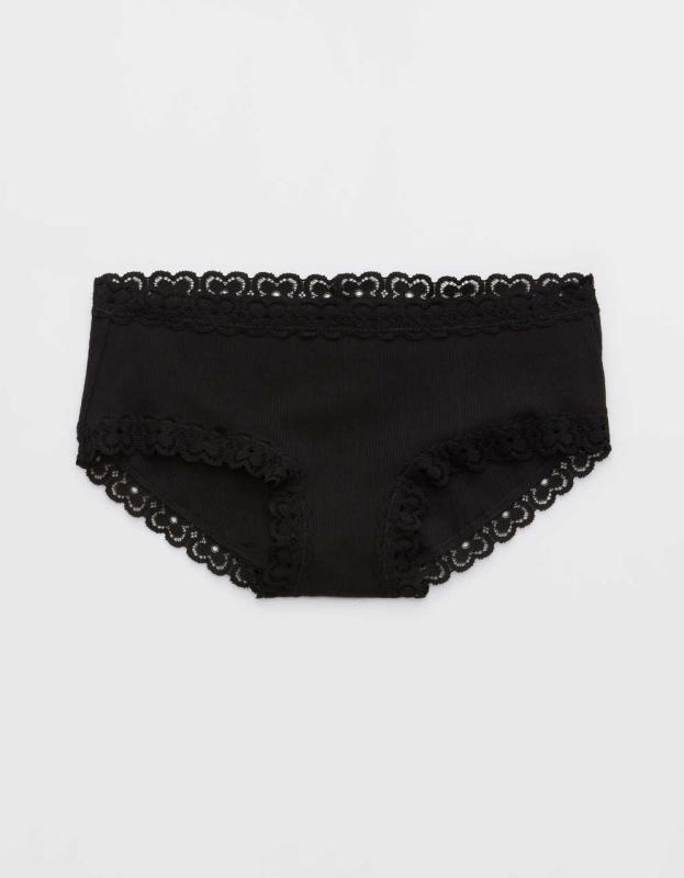 Superchill Cotton Cozy Lace Boybrief Underwear - True Black, XL 