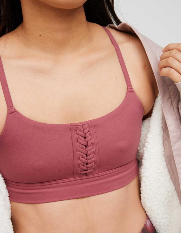 OFFLINE By Aerie Real Me Lace Up Sports Bra - Brick Stone, M 