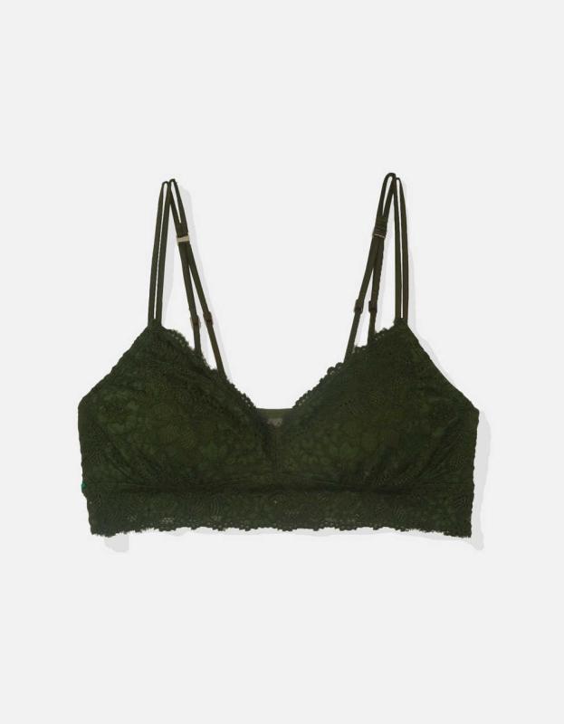 Show Off Eyelash Lace Push Up Bralette - Green Flame, XS 