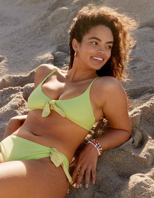 Aerie Tie Front Scoop Bikini Top - Vibrant Mint, L 
