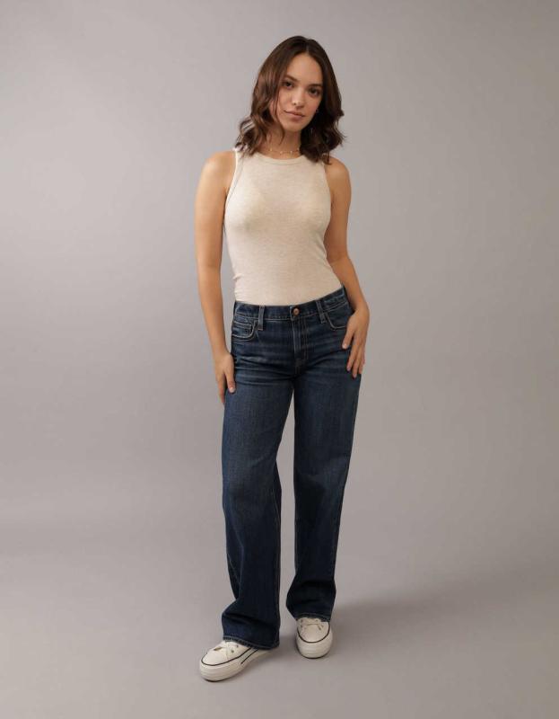 AE Stretch High-Waisted Stovepipe Jean - Hi-Low Indigo, 8 