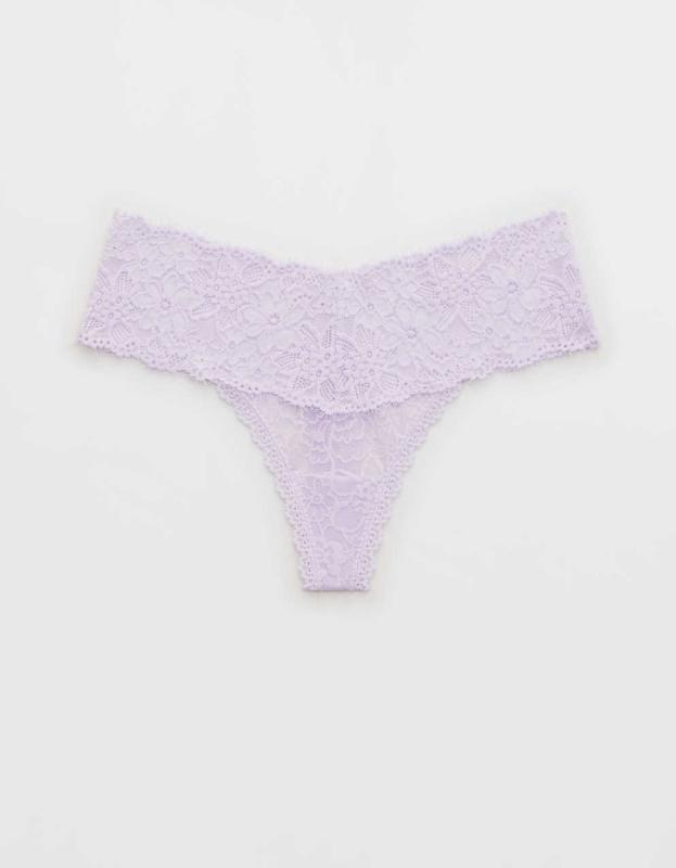 Show Off Eyelash Lace Thong Underwear - Violet Flurry, S 