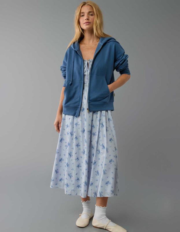 AE Fleece Zip Up Hoodie - Blue, XXS 