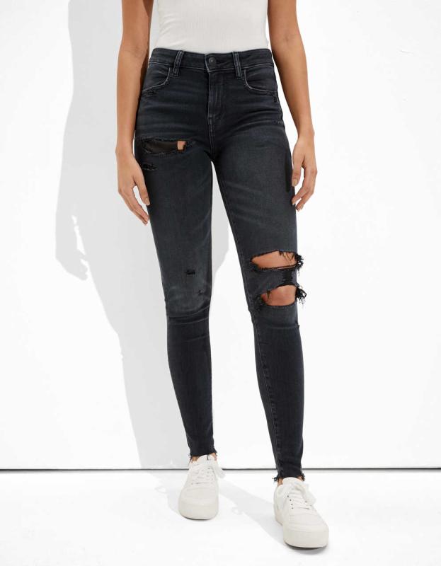 AE Ne(x)t Level Ripped High-Waisted Jegging - Washed Black, 4 