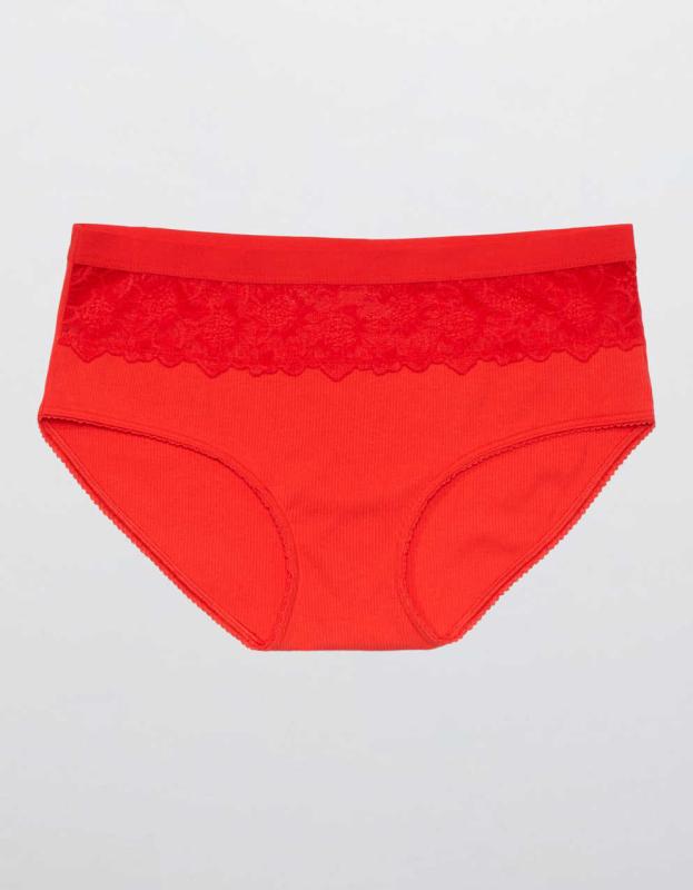 Aerie Snow Angel Lace Cotton Boybrief Underwear - Holiday Red, L 