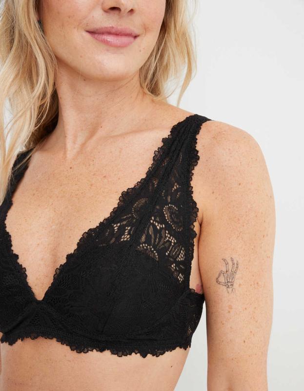 Aerie Real Power Wireless Push Up Sunflower Lace Bra - Black, 70D 