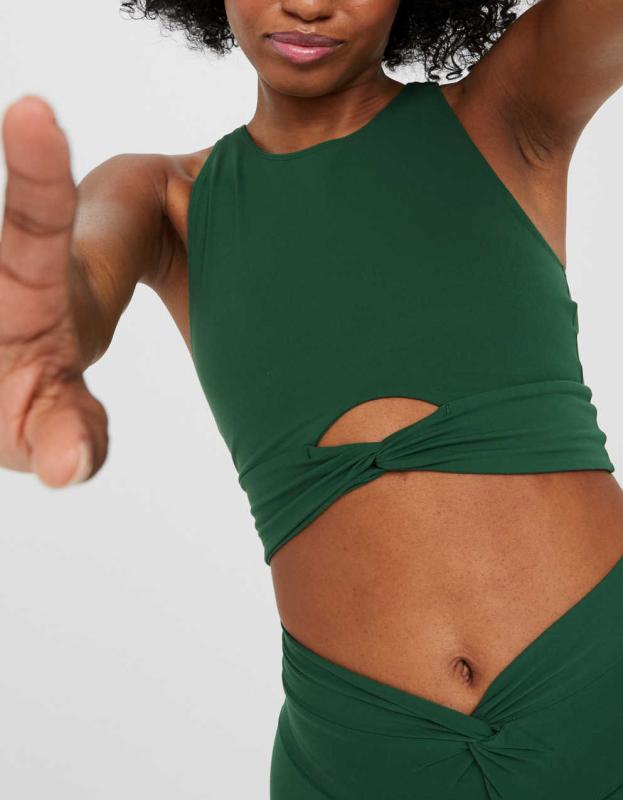 OFFLINE By Aerie Real Me Xtra Twist Crop Tank Top - Dark Algae, XS 