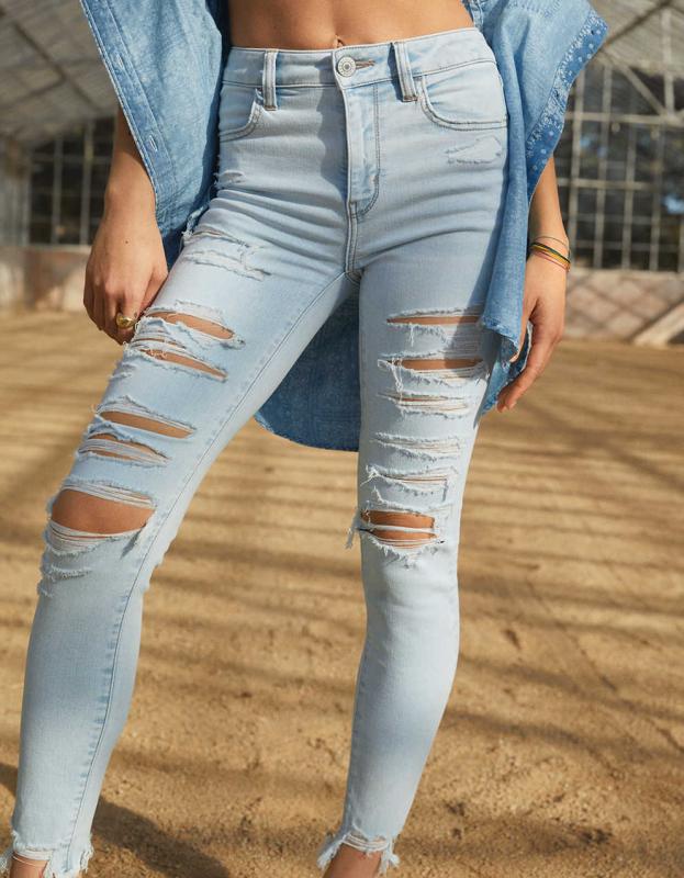 AE Ne(x)t Level Ripped High-Waisted Jegging Crop - Icy Blue, 00 