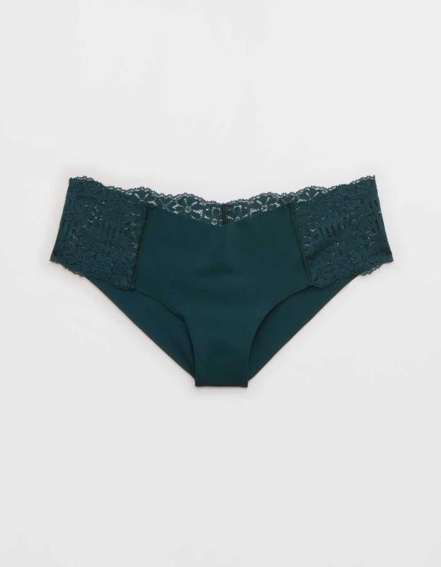 Aerie No Show Fa La Lace Cheeky Underwear - Deep Forest Green, XL 