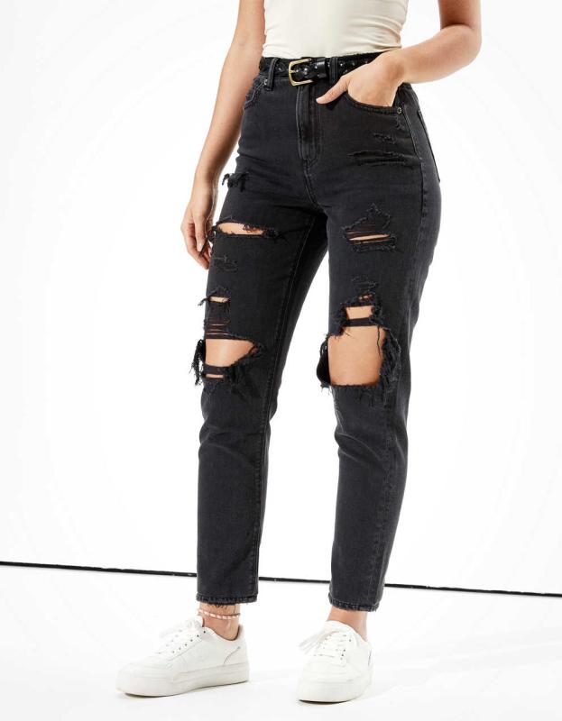 AE Ripped Mom Jean - Destroyed Black, 2 