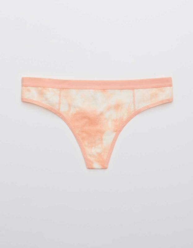 Aerie Cotton Elastic Tie Dye Thong Underwear - Beach Peach, XS 