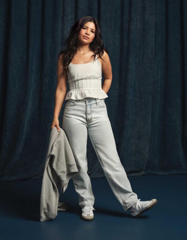 AE Strigid Highest Waist Crossover Baggy Straight Jean - Indigo Waters, 12 