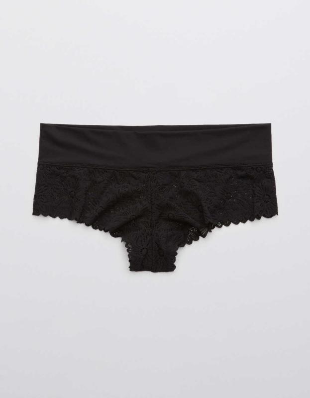 Aerie Sunnie Blossom Lace Cheeky Underwear - True Black, M 