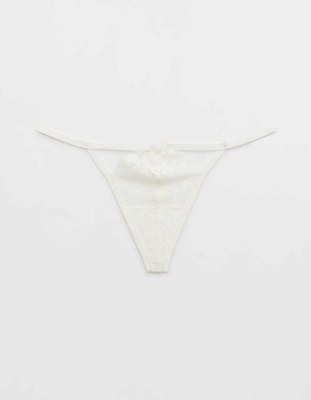 Aerie Poppy Lace Cut Out String Thong Underwear - Soft Muslin, M 