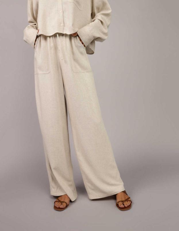 AE Wide-Leg Drawstring Pant - Natural, S 