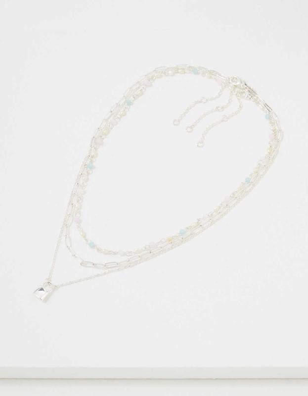 AEO Layered Facet Necklace 3-Pack - Silver, One Size 