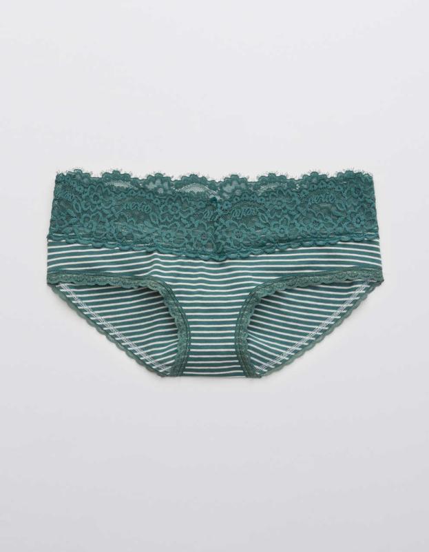 Aerie Cotton Eyelash Lace Striped Boybrief Underwear - Gatsby Green, XS 