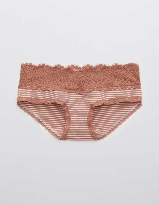 Aerie Cotton Eyelash Lace Striped Boybrief Underwear - Meadow Bound, XS 