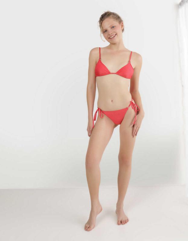 Aerie Shine Rib String Triangle Bikini Top - Resort Red, L 