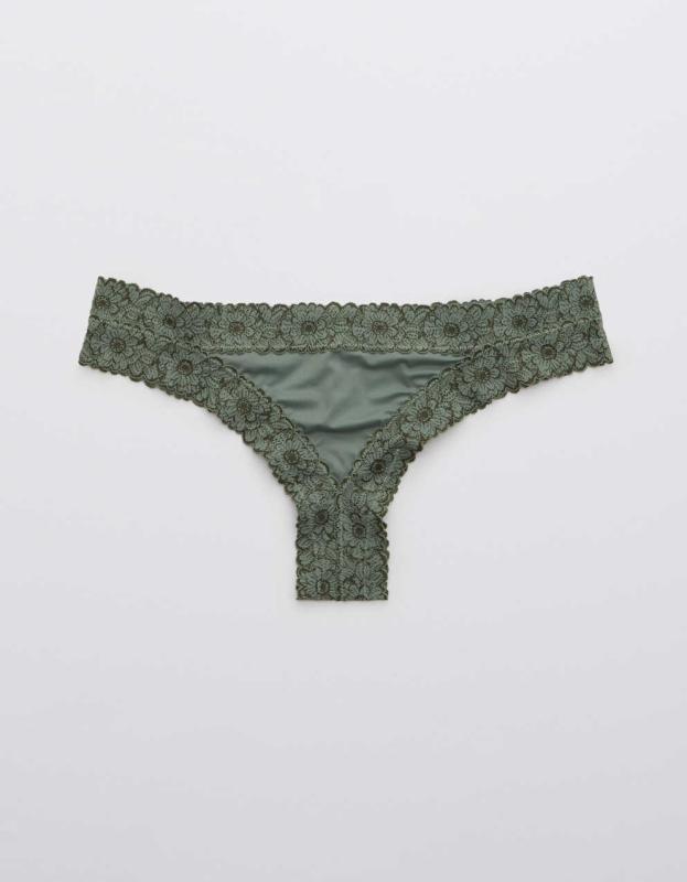 Aerie Sunnie Blossom Lace Thong Underwear - Palm, L 