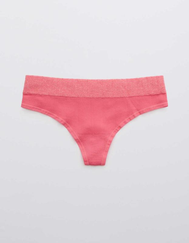 Aerie Ribbed Seamless Heather Thong Underwear - Nyc Pink, M 