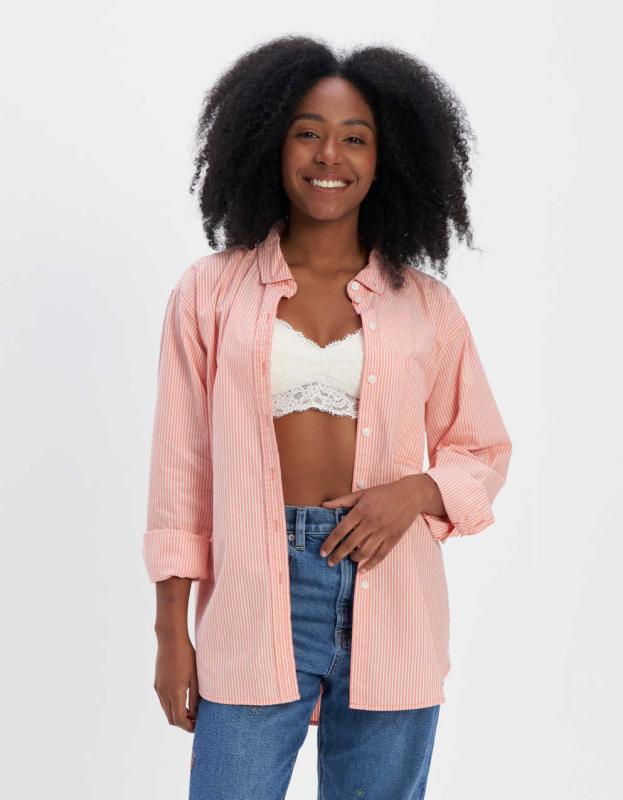 AE Oversized Oxford Button-Up Shirt - Coral, XXS 