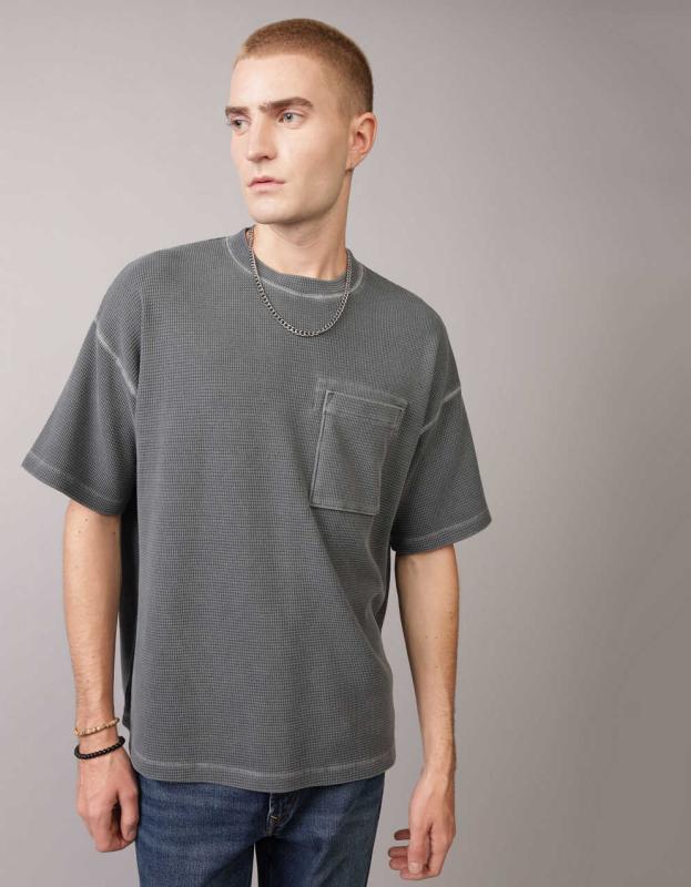 AE Utility Oversized Waffle Tee - Gray, XS 
