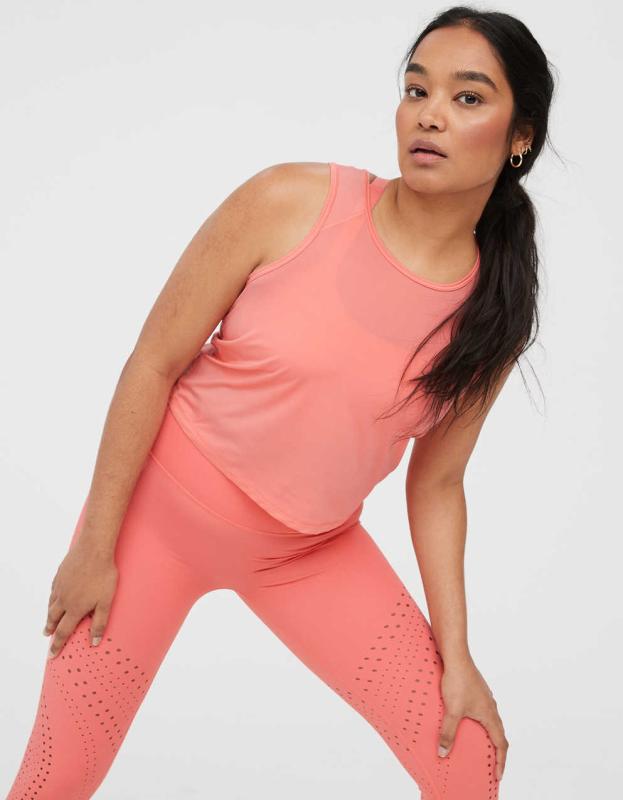 OFFLINE By Aerie Sweat Sesh Cropped Tank Top - Spicy Coral, S 