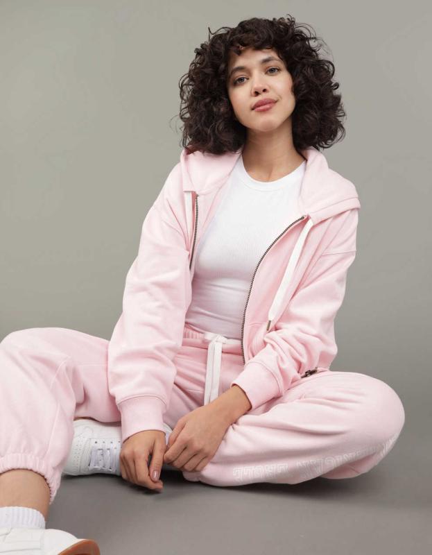 AE Heritage Zip-Up Hoodie - Light Pink, XS 