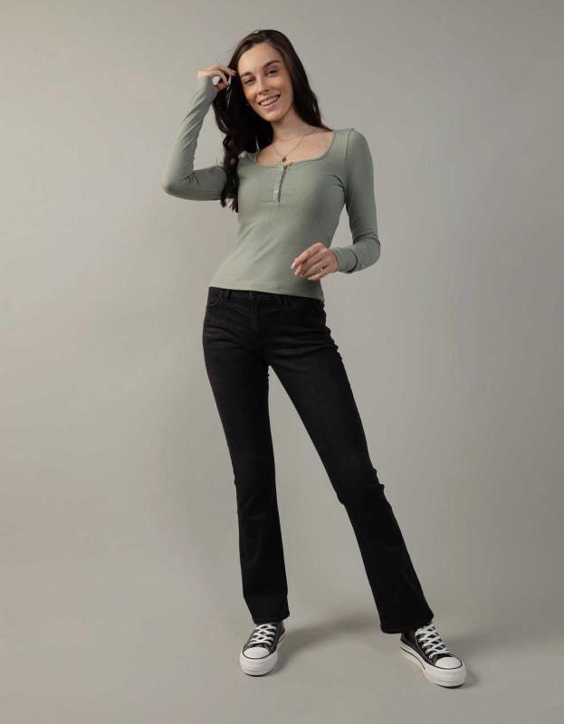 AE Long Sleeve Henley Bodysuit - Olive, XS 